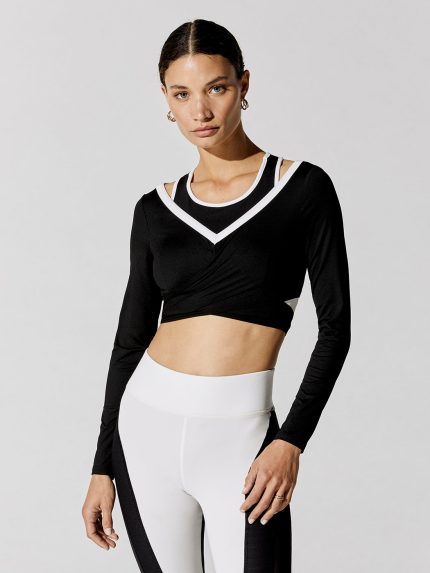 Ray Long Sleeve Wrap Top - Black/Ivory