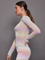 Ribbed crew-neck jumper with contrasting collar - Orange / Multi - Image 4