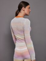 Ribbed crew-neck jumper with contrasting collar - Orange / Multi - Image 5