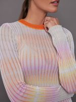 Ribbed crew-neck jumper with contrasting collar - Orange / Multi - Image 3