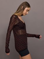 V-neck Sweater - Red and Black Tones - Image 4