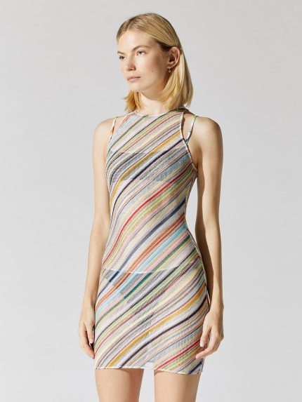 Sleeveless Mini Dress Cover Up - Bright Multi On White