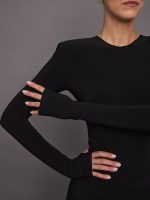 Shoulder Pad Long Sleeve Crew Top - Black - Image 5