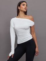 NK Sleeve Drop Shoulder Side Drape Top - Snow White - Image 3