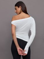 NK Sleeve Drop Shoulder Side Drape Top - Snow White - Image 6