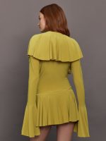 Long Sleeve Deep V Ruffle Mini Dress - Asparagus - Image 5