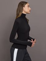 Slim Fit Long Sleeve Turtle Top - Black - Image 3