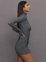 Long Sleeve Turtleneck Pickleball Dress - Large Houndstooth - Image 6