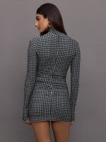 Long Sleeve Turtleneck Pickleball Dress - Large Houndstooth - Image 8