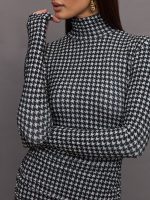 Long Sleeve Turtleneck Pickleball Dress - Large Houndstooth - Image 10