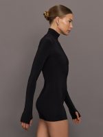 Long Sleeve slim Fit Turtleneck Pickleball Dress - Black - Image 4