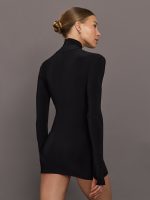 Long Sleeve slim Fit Turtleneck Pickleball Dress - Black - Image 5