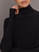 Long Sleeve slim Fit Turtleneck Pickleball Dress - Black - Image 6