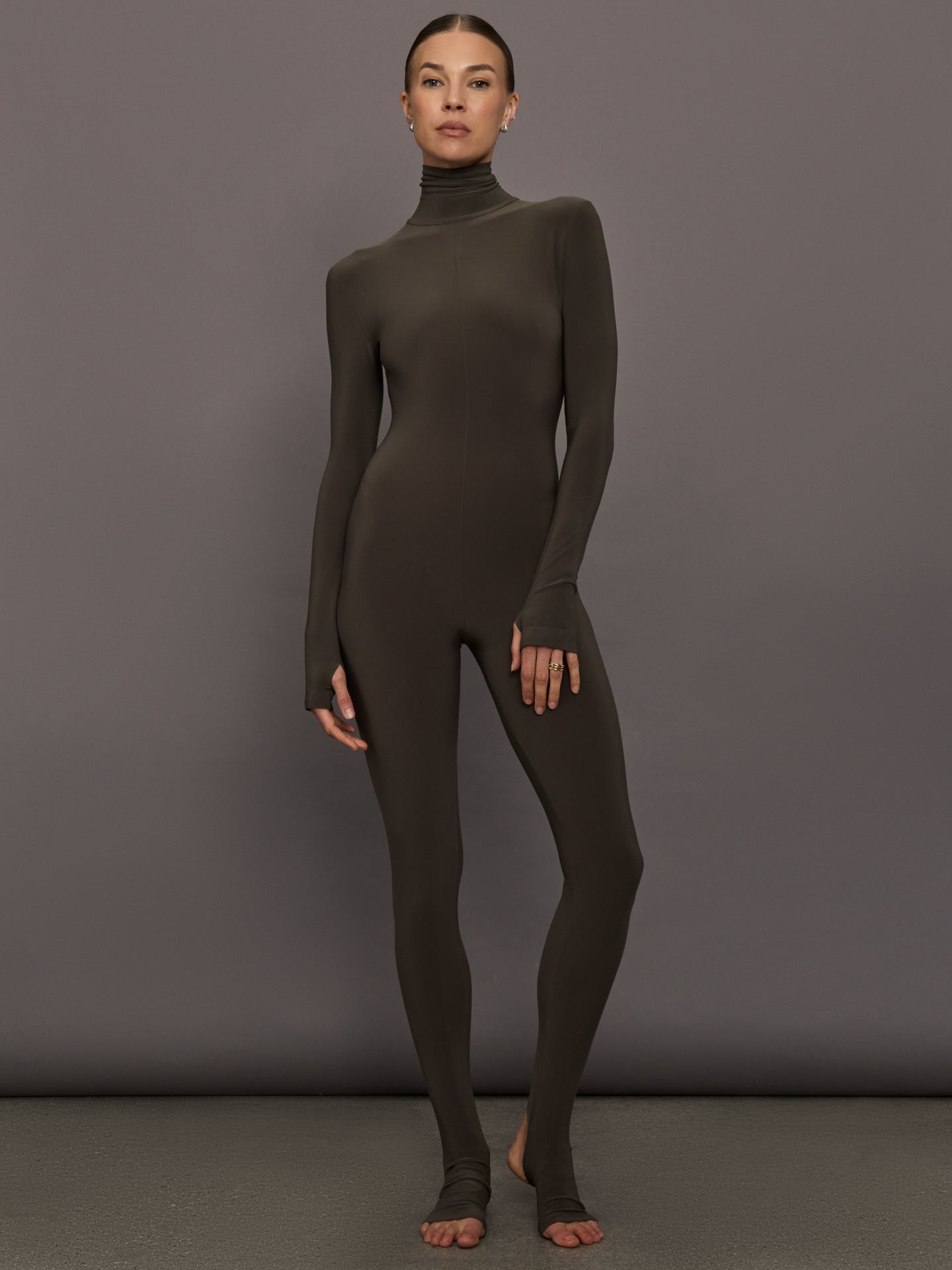 NORMA-KK325JPL883867-BRWNBRWDRK-Long-Sleeve-Slim-Fit-Turtle-Catsuit-W-Footie-color-Bark_52588-Edit Long Sleeve Slim Fit Turtle Catsuit W/Footie - Bark - Image 1