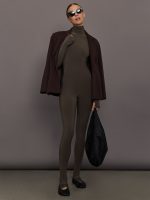 Long Sleeve Slim Fit Turtle Catsuit W/Footie - Bark - Image 3