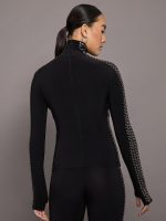 Gunmetal Stud Slim Fit Long Sleeve Turtle Top Short - Black with Side Studs - Image 8