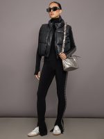 Gunmetal Stud Slim Fit Long Sleeve Turtle Top Short - Black with Side Studs - Image 13