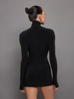 Long Sleeve Turtleneck Pickleball Dress - Black - Image 6
