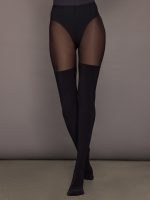 Thigh High Spliced Legging with Footie - Black/Black Mesh