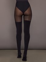 Thigh High Spliced Legging with Footie - Black/Black Mesh - Image 3