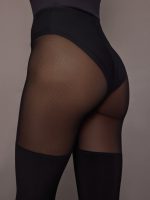 Thigh High Spliced Legging with Footie - Black/Black Mesh - Image 6