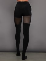 Thigh High Panty Splice Legging W/ Footsie - Black/ Black Mesh - Image 4