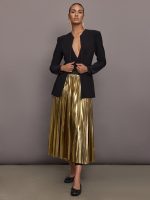 Long Sleeve Shoulder Pad V Neck Zip Front Jacket - Black - Image 9