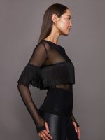 Long Sleeve Crewneck Fringe - Black/Black - Image 5