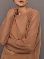 Oversized Raglan Sleeve Top W/ Mesh - Cappuccino - Image 3