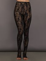 Black floral lace tights on a gray background