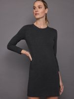 3/4 Sleeve Tailored Terry Mini Dress - Dark Heather Grey - Image 4