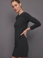 3/4 Sleeve Tailored Terry Mini Dress - Dark Heather Grey - Image 5