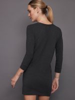 3/4 Sleeve Tailored Terry Mini Dress - Dark Heather Grey - Image 3
