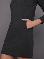 3/4 Sleeve Tailored Terry Mini Dress - Dark Heather Grey - Image 6