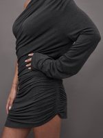 Lazy Diana Micro Dress W/ Sleeve - Dark Grey - Image 6
