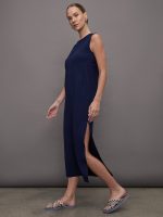 Sleeveless Tailored Terry Side Slit Gown - True Navy - Image 4