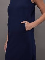 Sleeveless Tailored Terry Side Slit Gown - True Navy - Image 6