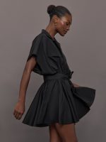 Super OS Sleeveless BF NK Shirt Flared Mini Dress - Black - Image 4
