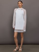 Oversized Raglan Sleeve hooded Mini Dress W Mesh - Snow White - Image 3