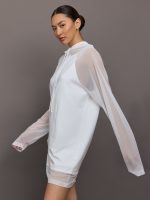 Oversized Raglan Sleeve hooded Mini Dress W Mesh - Snow White - Image 4