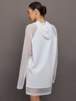 Oversized Raglan Sleeve hooded Mini Dress W Mesh - Snow White - Image 5