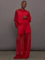 Oversized Raglan Sleeve Hooded Cropped Top W/ Mesh - Tiger Red - Image 6