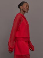Oversized Raglan Sleeve Hooded Cropped Top W/ Mesh - Tiger Red - Image 4