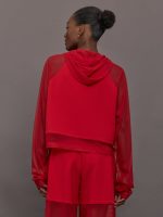 Oversized Raglan Sleeve Hooded Cropped Top W/ Mesh - Tiger Red - Image 5