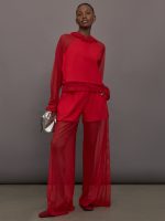 Oversized Raglan Sleeve Hooded Cropped Top W/ Mesh - Tiger Red - Image 3