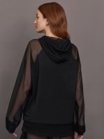Oversized Raglan Sleeve Hooded Top W Mesh - Black - Image 5