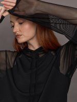 Oversized Raglan Sleeve Hooded Top W Mesh - Black - Image 6