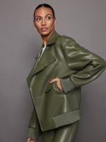 Oversized Moto Jacket - Military - Image 3