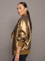 Oversized Moto Jacket - Metallic Bronze - Image 5