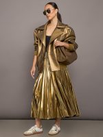 Oversized Moto Jacket - Metallic Bronze - Image 3